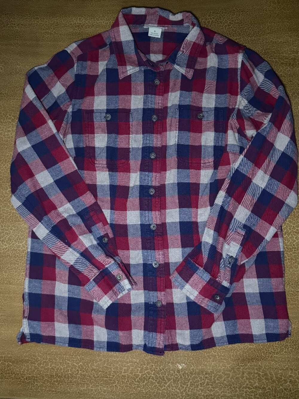 Red Blue Tan Checkered Button Up Down Shirt - Duluth Trading Size Small
